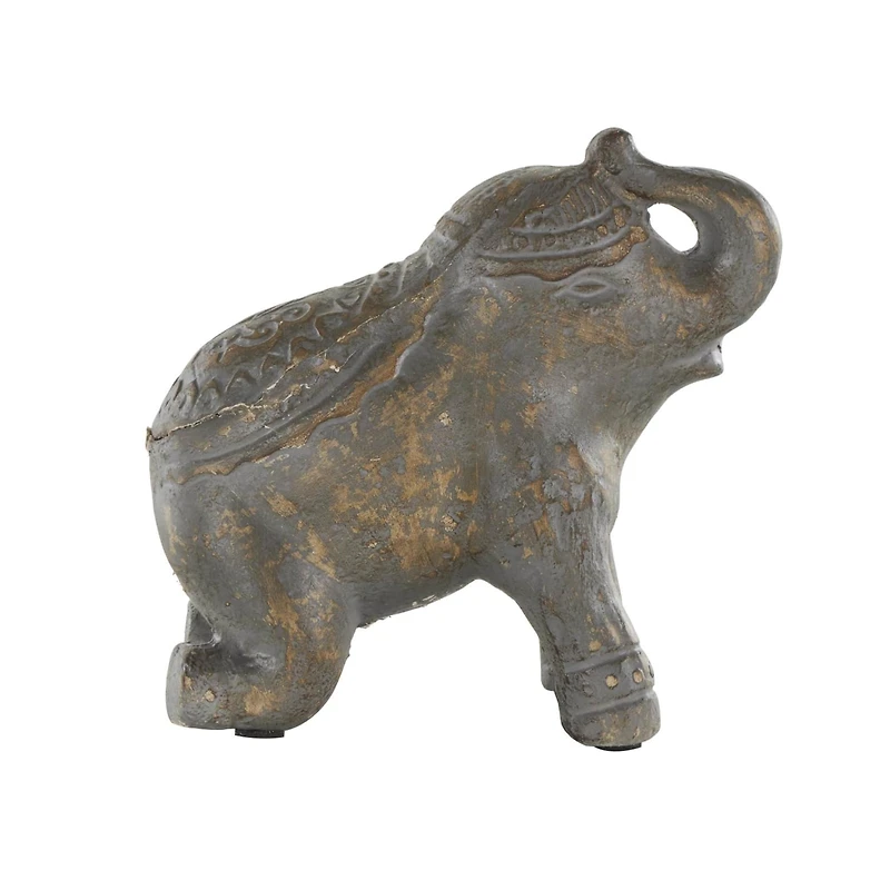 10.5" Dark Gray & Brown Handmade Distressed Paper Mache Elephant Sculpture