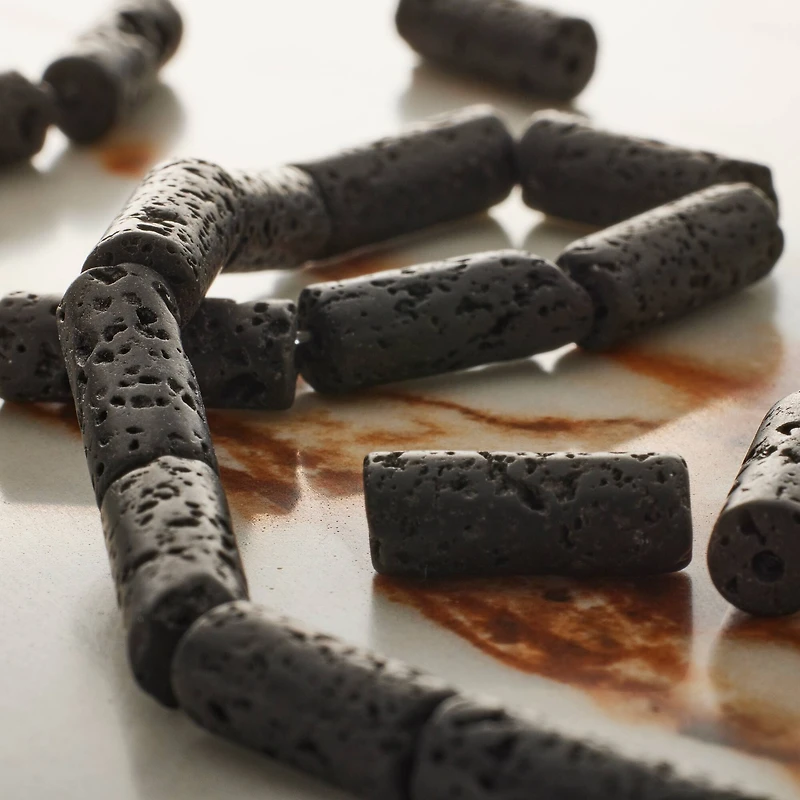 12 Pack: Black Lava Tube Beads, 13mm by Bead Landing™