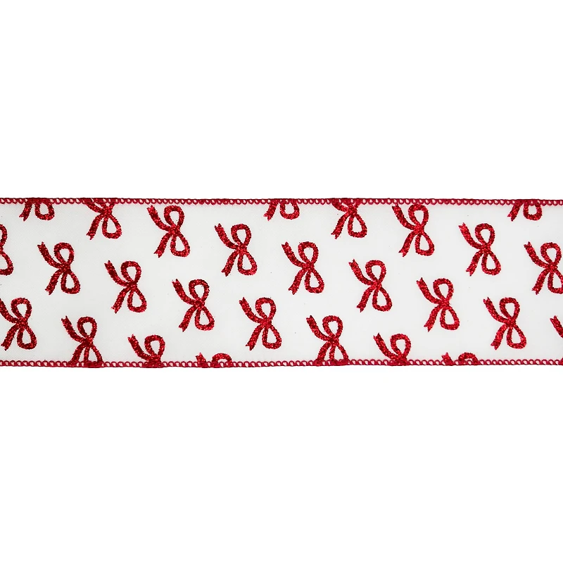 2.5" x 20ft. Red Glitter Bows Wired Ribbon by Celebrate It®