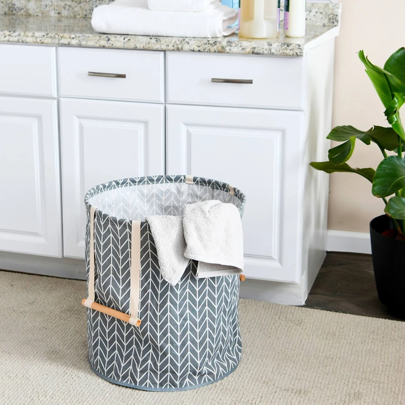 Household Essentials Krush Round Hamper with Wood Dowel Handles