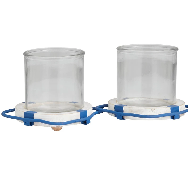 Metal Distressed 3-Linked Buoy Candle Holder with White Wood Accents