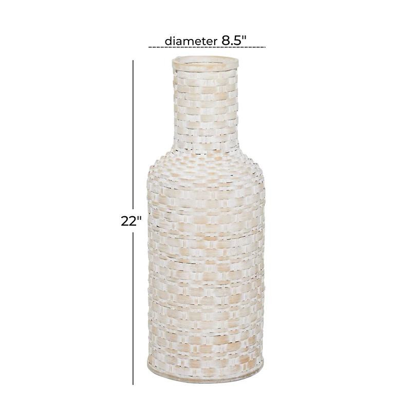 White Bamboo Tall Woven Floor Vase 8" x 8" x 22"