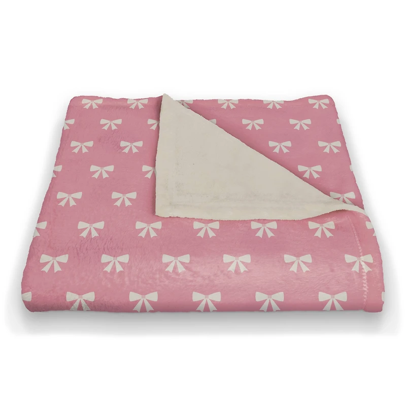 Pink & White Bow Pattern Coral Fleece Blanket
