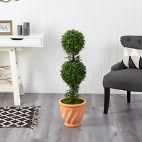 3.5ft. Boxwood Double Ball Topiary Artificial Tree in Terra Cotta Planter