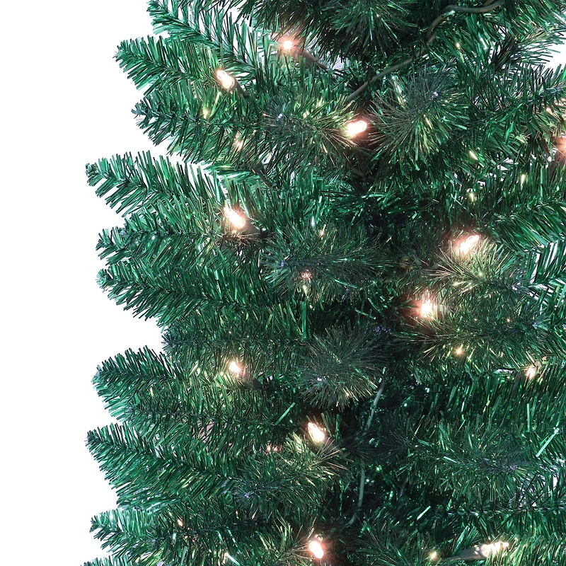 6ft. Pre-Lit Green Tinsel Artificial Christmas Tree, Clear Lights