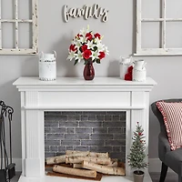 21" Red Roses & White Lilies Arrangement in Red Vase