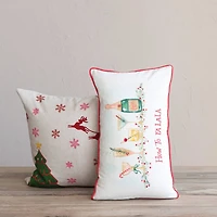 Hello Honey® 18" Embroidered Tree & Snowflakes with Reindeer Linen Throw Pillow