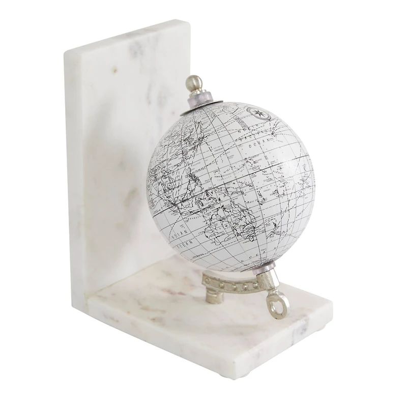 White Stone Contemporary Globe Bookends Set