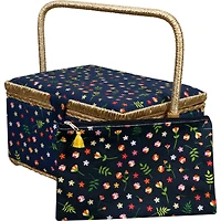 SINGER® Ditsy Floral Print Large Sewing Basket with Matching Zipper Pouch