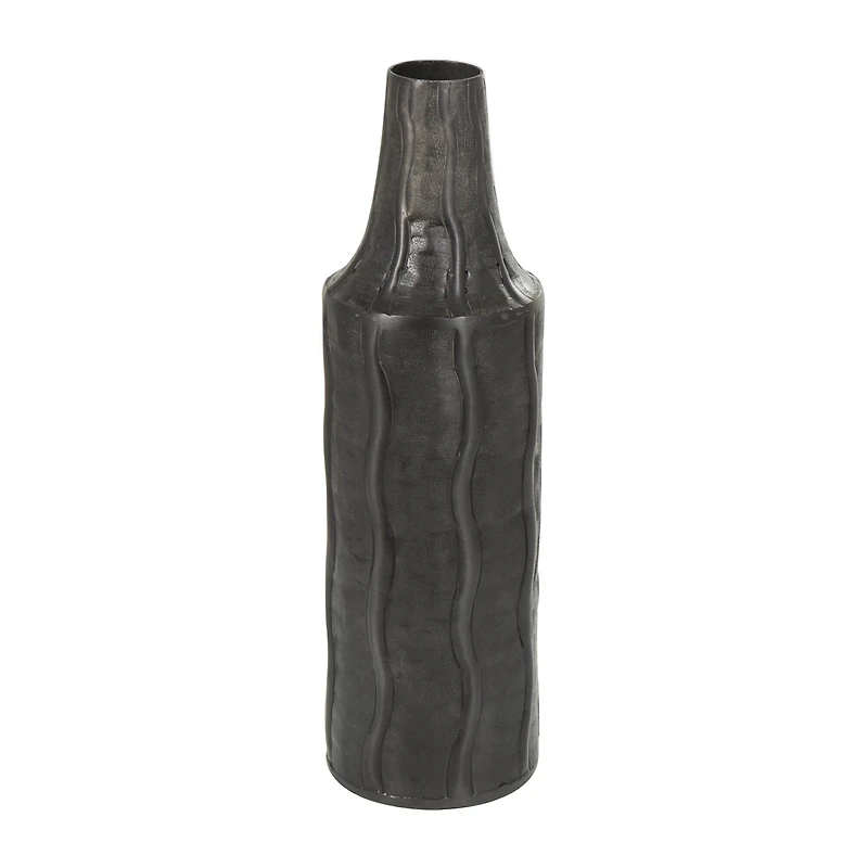 15" Black Metal Snakeskin Inspired Vase with Dimensional Wavy Accents