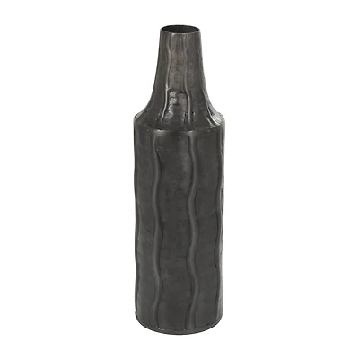 15" Black Metal Snakeskin Inspired Vase with Dimensional Wavy Accents