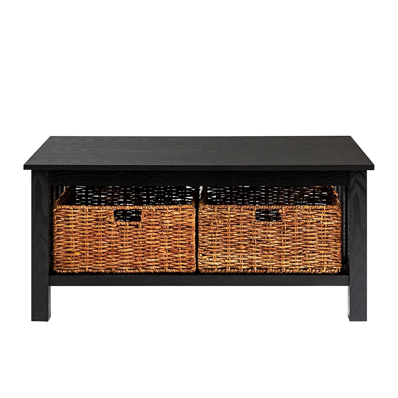 Walker Edison 40" Black Mission Storage Coffee Table with Baskets