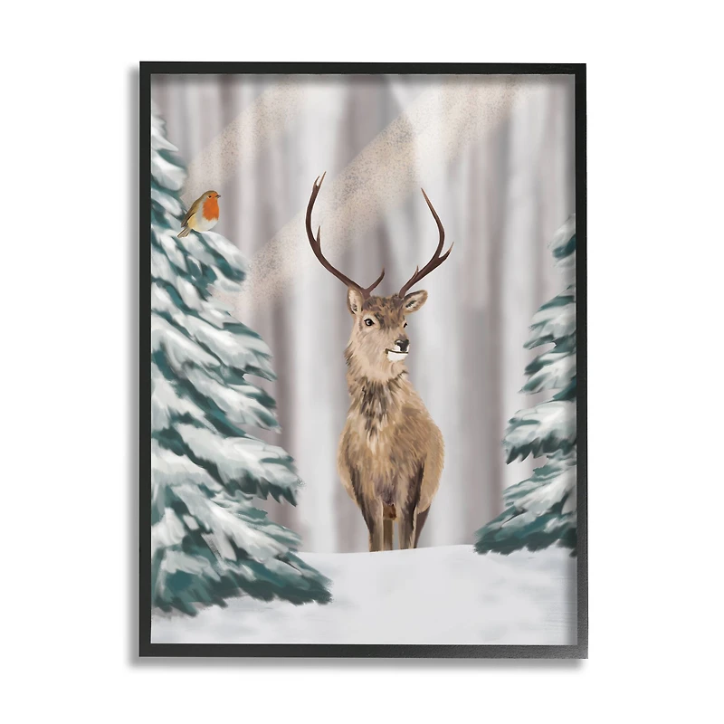 Stupell Industries Seasonal Deer Winter Landscape Framed Giclee Art