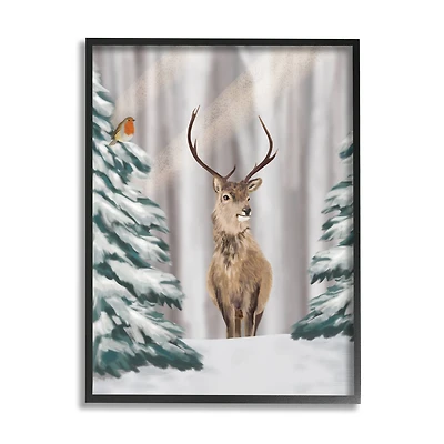 Stupell Industries Seasonal Deer Winter Landscape Framed Giclee Art