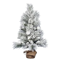 3ft. Unlit Frosted Beacon Pine with Snowballs & Pinecones Artificial Christmas Tree in Burlap Base