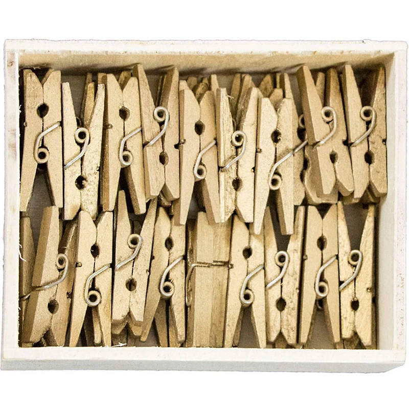 JAM Paper 1.125" Gold Wood Clip Clothespins, 50ct.