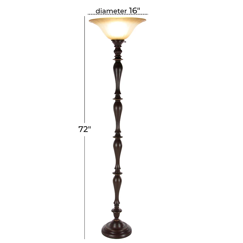 Brown Tempered Glass and Polystone Traditional Torchiere Floor Lamp, 72" x 16" x 16"
