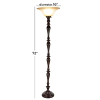 Brown Tempered Glass and Polystone Traditional Torchiere Floor Lamp, 72" x 16" x 16"