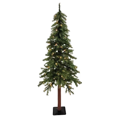 5ft. Pre-Lit Mountain Fir Artificial Christmas Tree with Natural Wood Pole, Soft White LED Lights