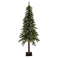 5ft. Pre-Lit Mountain Fir Artificial Christmas Tree with Natural Wood Pole, Soft White LED Lights