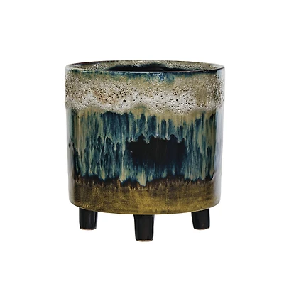 Hello Honey® 8" Multicolor Reactive Glaze Round Stoneware Footed Planter