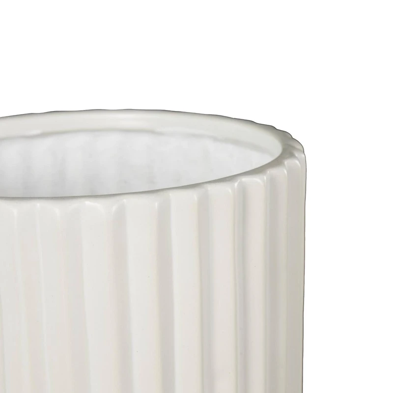 White Ribbed Textured Ceramic Planter Set