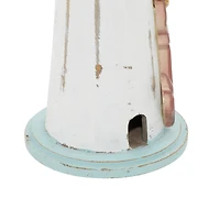 Coastal White Wooden Lighthouse Sculpture, 15" x 6" x 6"