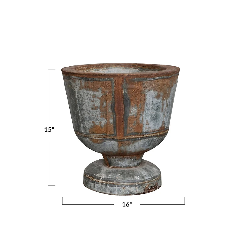 Hello Honey® 16" Zinc Round Metal Footed Planter with Distressed Finish