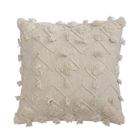 Hello Honey® Cream Tufting & Fringe Diamond Embroidery Cotton Slub Pillow Cover
