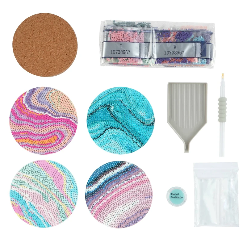 Round Marbled Diamond Art Coaster Kit by Make Market®
