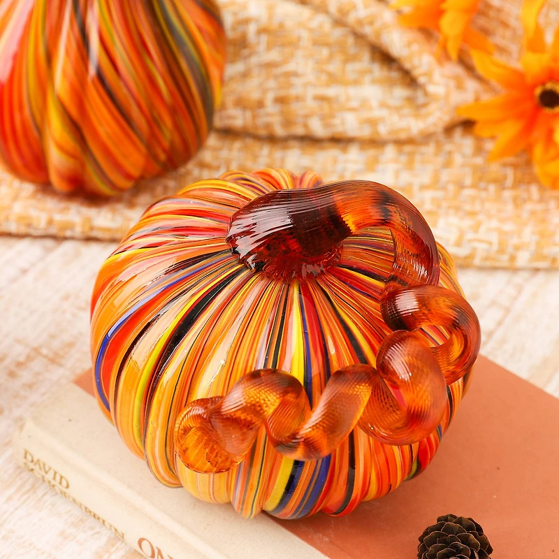Glitzhome® Multi Striped Glass Pumpkin & Gourd Set