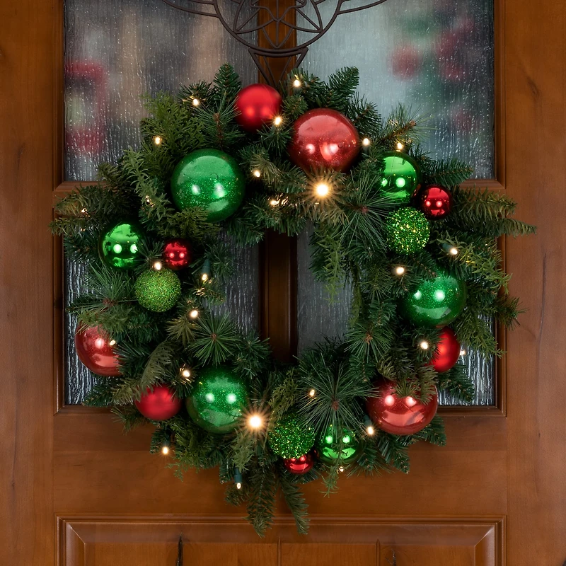 Village Lighting 24" Pre-Lit Christmas Cheer Wreath, Clear LED Lights