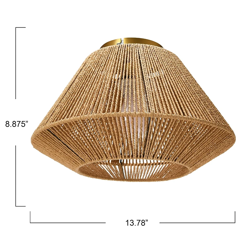 Hello Honey® 13.8" Coastal Ceiling Lamp with Natural Paper Rope Shade and Iron Base