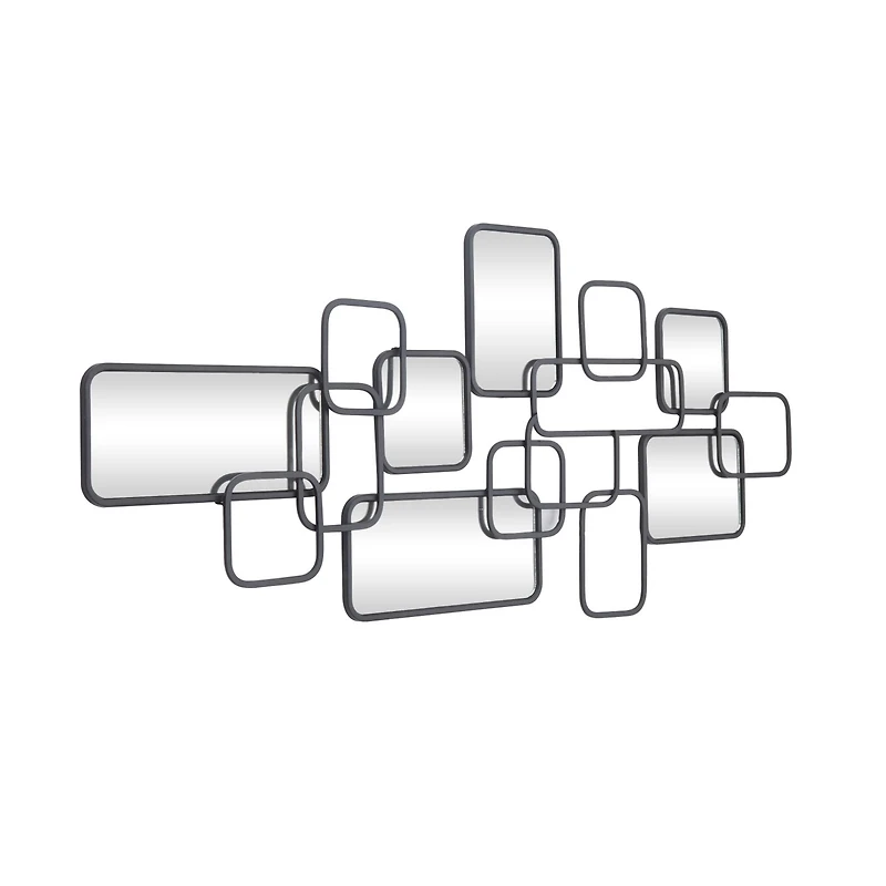 Black Metal Contemporary Abstract Wall Mirror, 46" x 0" x 21"