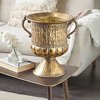 15" Gold Metal Urn Shaped Vase with Hammered Details