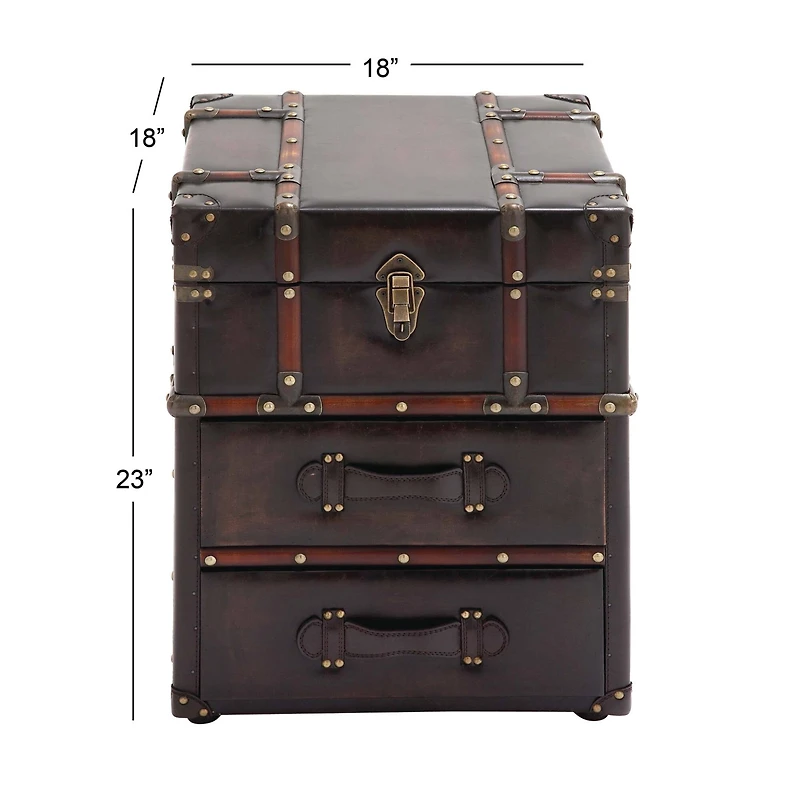 23" Dark Brown Faux Leather & Wood Traditional Cabinet