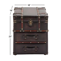 23" Dark Brown Faux Leather & Wood Traditional Cabinet
