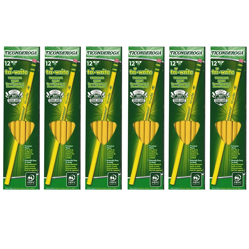 Ticonderoga® Tri-Write™ Pencils with Eraser, 6 Packs of 12