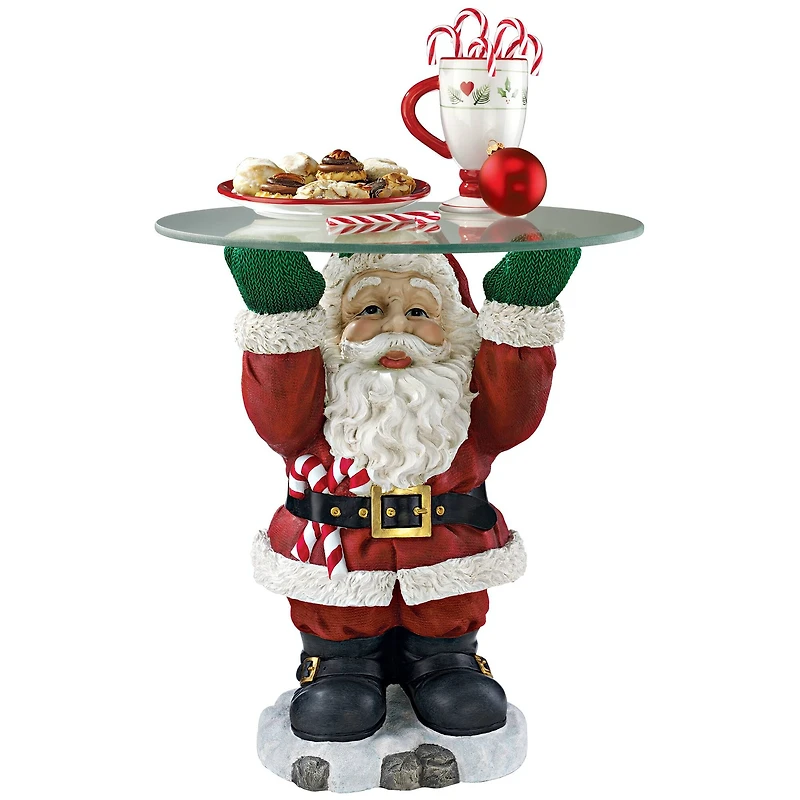 Design Toscano 21.5" Santa Claus Sculptural Glass-Topped Holiday Table