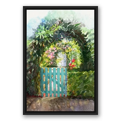 Garden Gate Black Floating Framed Canvas Wall Art