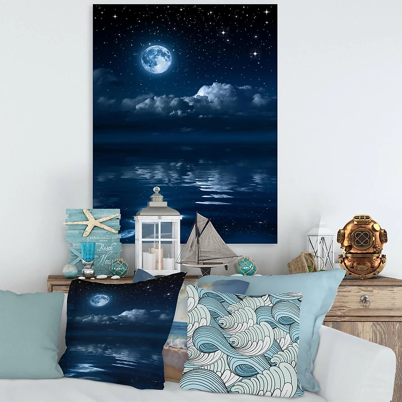Designart - Full Moon in Cloudy Night Sky I