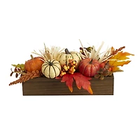16" Harvest Pumpkin & Berries Arrangement in Wood Container