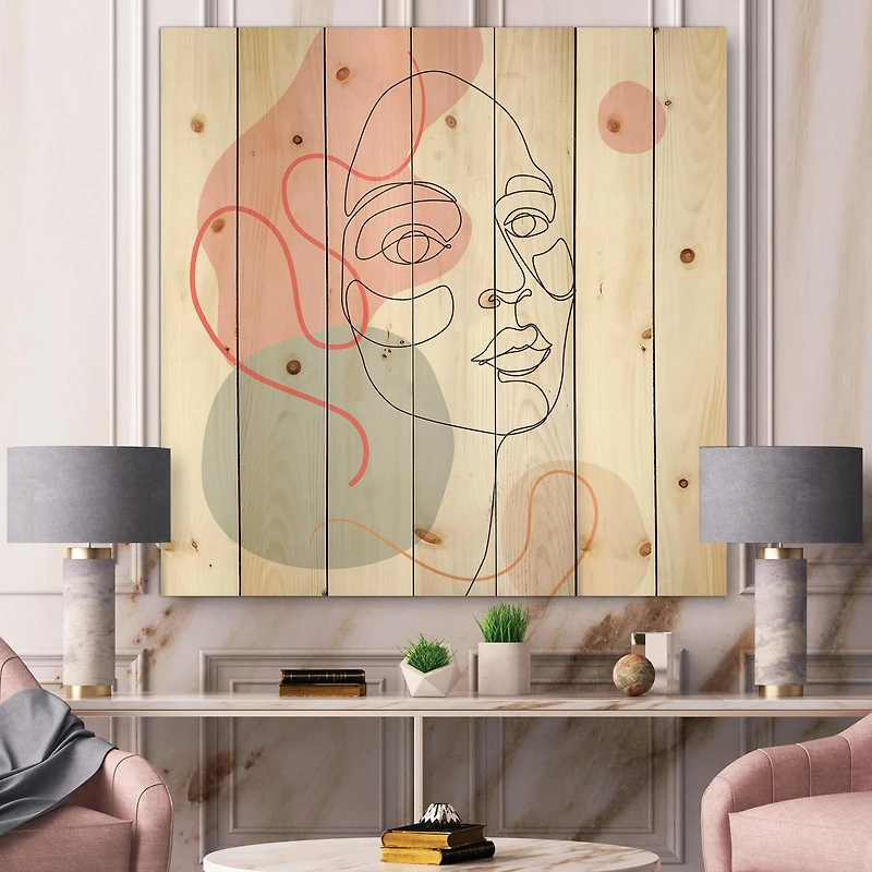 Designart - One Line Drawing of Young Woman In Pastel Tones