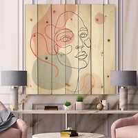 Designart - One Line Drawing of Young Woman In Pastel Tones