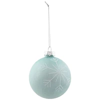 4ct. 3.25" Blue & Silver Snowflake Glass Christmas Ball Ornaments