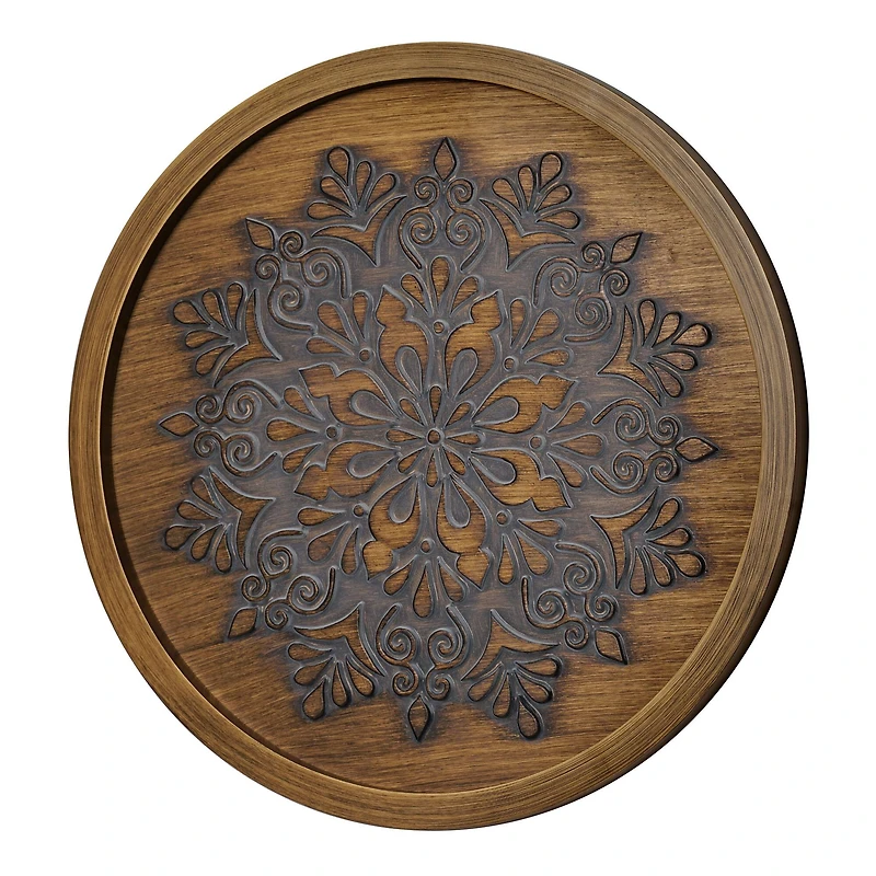 American Art Decor™ 17" Brown and Boho Rustic Farmhouse Wood Framed Wall Medallion