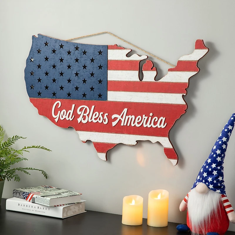 Glitzhome® 32.5" Wooden Patriotic America Map Wall Décor