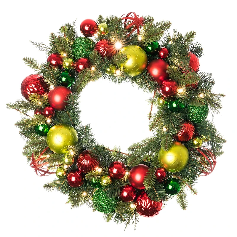 Village Lighting 30" Pre-Lit Festive Holiday Christmas Wreath, Clear LED Lights