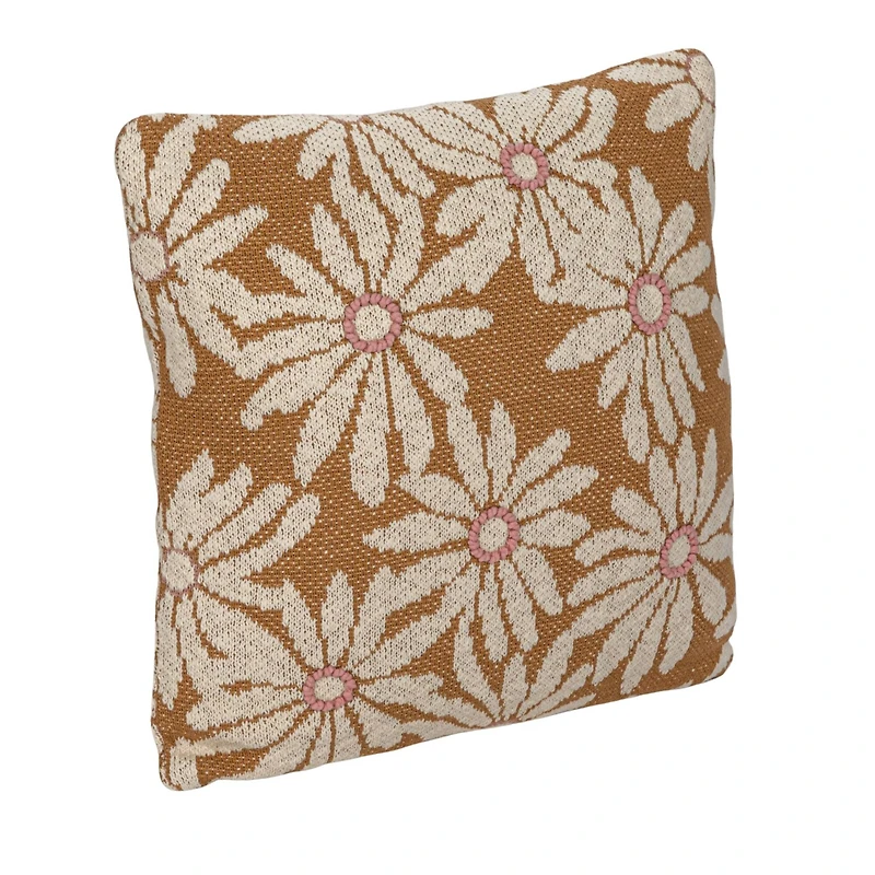 Hello Honey® 20" Natural, Pink & Mustard Flowers Cotton Knit Pillow