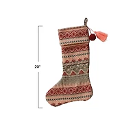 Hello Honey® 20" Woven Acrylic Jacquard Stocking with Pattern, Metallic Gold Thread Embroidery, Tassel & Pom Pom